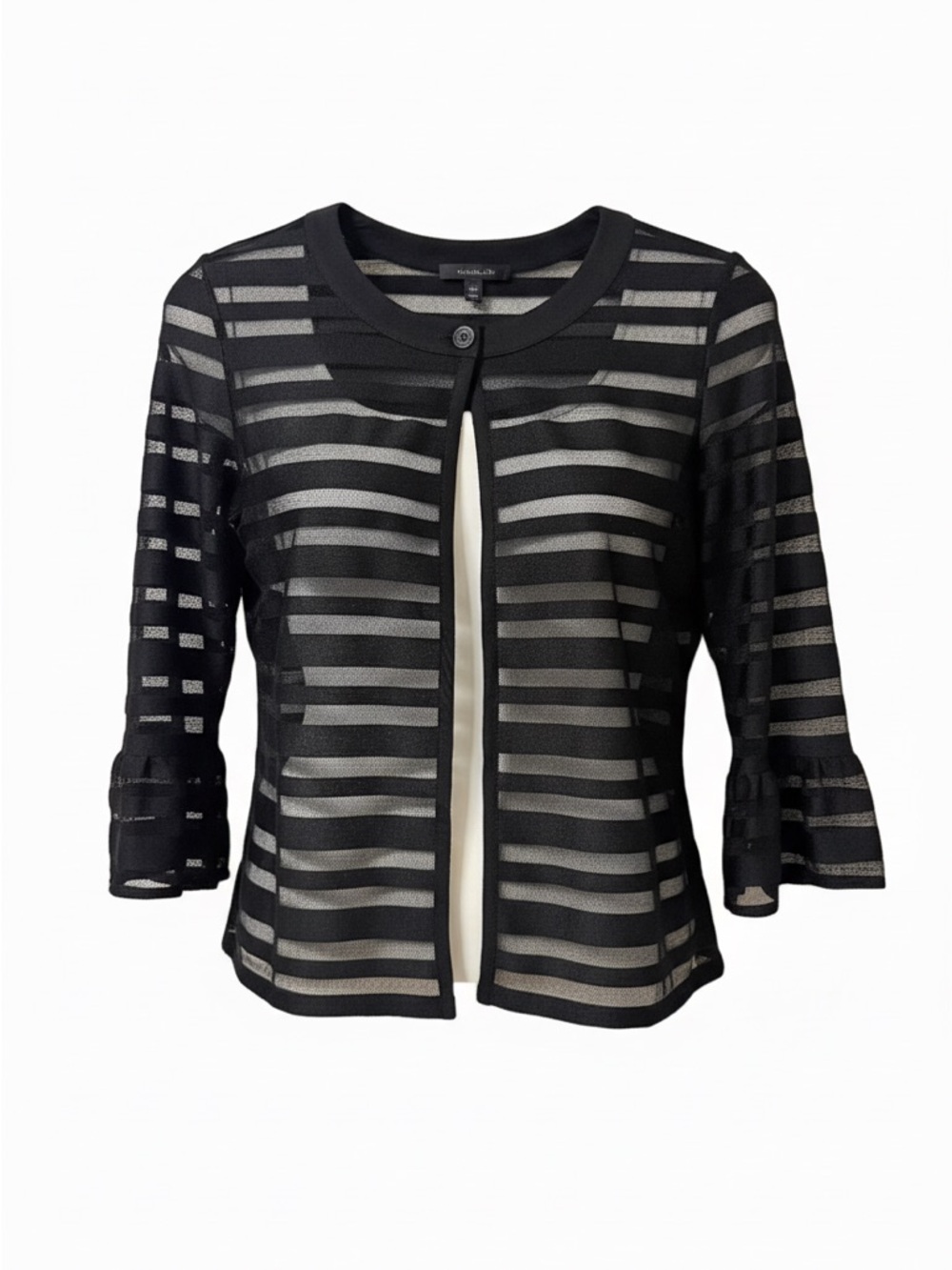 Black Sheer Striped Open Front Blouse Jacket